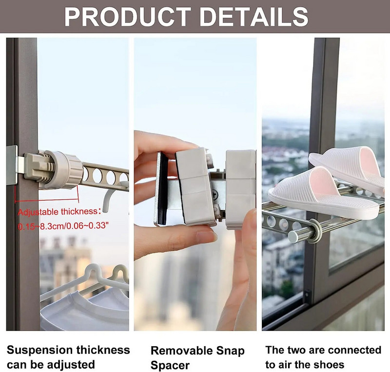 Stalak za odjeću Prozor Vješalice za odjeću Zidne vješalice za putovanja u zatvorenom prostoru Štede prostor Vješalice za odjeću Stalak za sušenje odjeće s 8 rupa