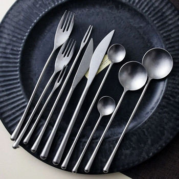 Ретро 304 комплект прибори за хранене от неръждаема стомана Western Dining Knofe Vilic Set Spoon Vintage Special Forks Вилица за плодове Кафе Лъжица за чай