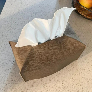 Κάλυμμα Tissue Box Refined PU Leather Foldable Tissue Box Holder - Διακοσμητική θήκη/Οργανωτή για Πάγκος νιπτήρα μπάνιου