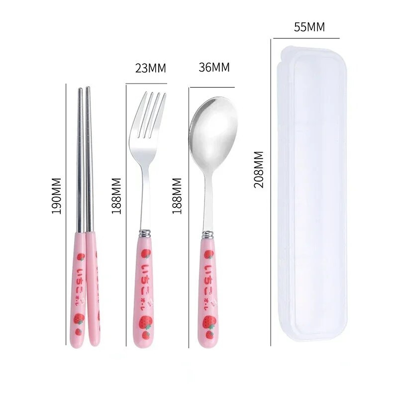 Rajzfilm tehén evőeszköz kanál villa pálcika rozsdamentes acél hordozható utazási ebéd étkészletek étkészletek konyhai kiegészítők