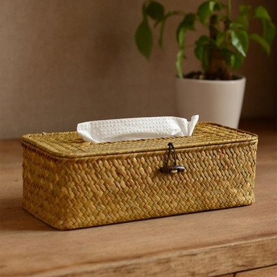 Κάλυμμα Rattan Tissue Box Ορθογώνια θήκη χαρτοπετσέτας Υφαντή χαρτοπετσέτα Δοχείο για το σπίτι για χαρτοπετσέτες αυτοκινήτου Ofiice Organizer Home