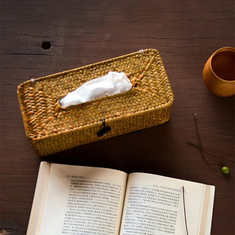 Rattan szövetdoboz borítója téglalap alakú szalvéta tok szőtt szalvéta papírtartó otthoni autós szalvéta tartó Ofiice otthonszervező