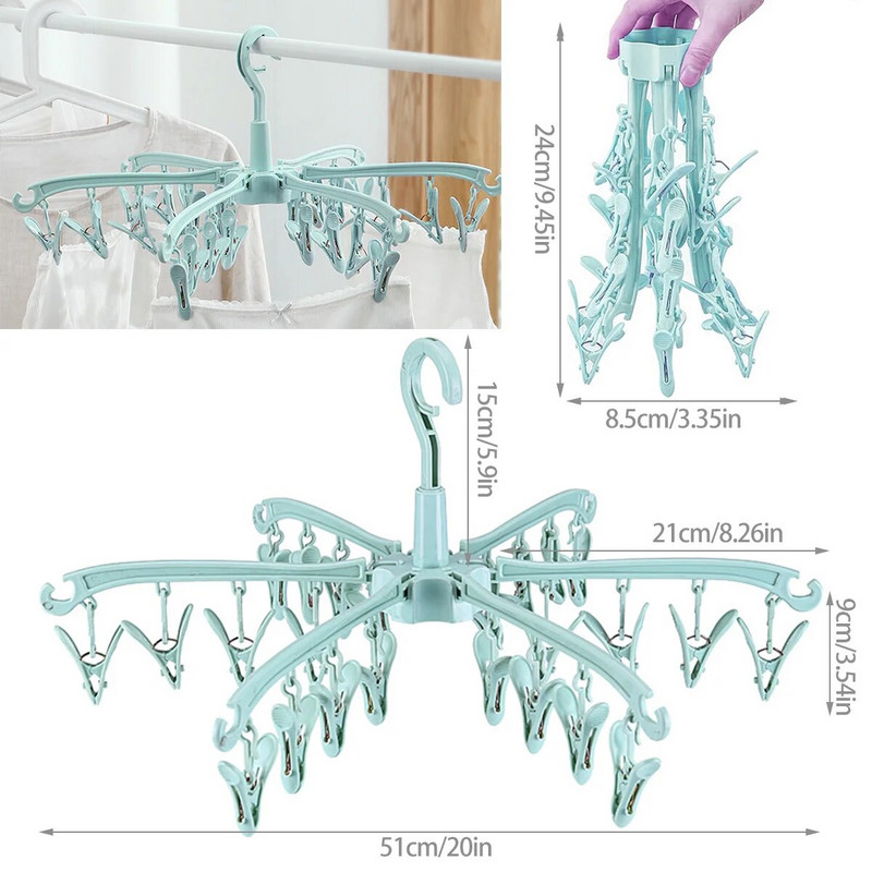 Zokniszárító állvány 24 csíptetős műanyag ruhaszárító akasztó forgatható akasztó Zokniszárító Összecsukható hordozható ruhaszárító állvány