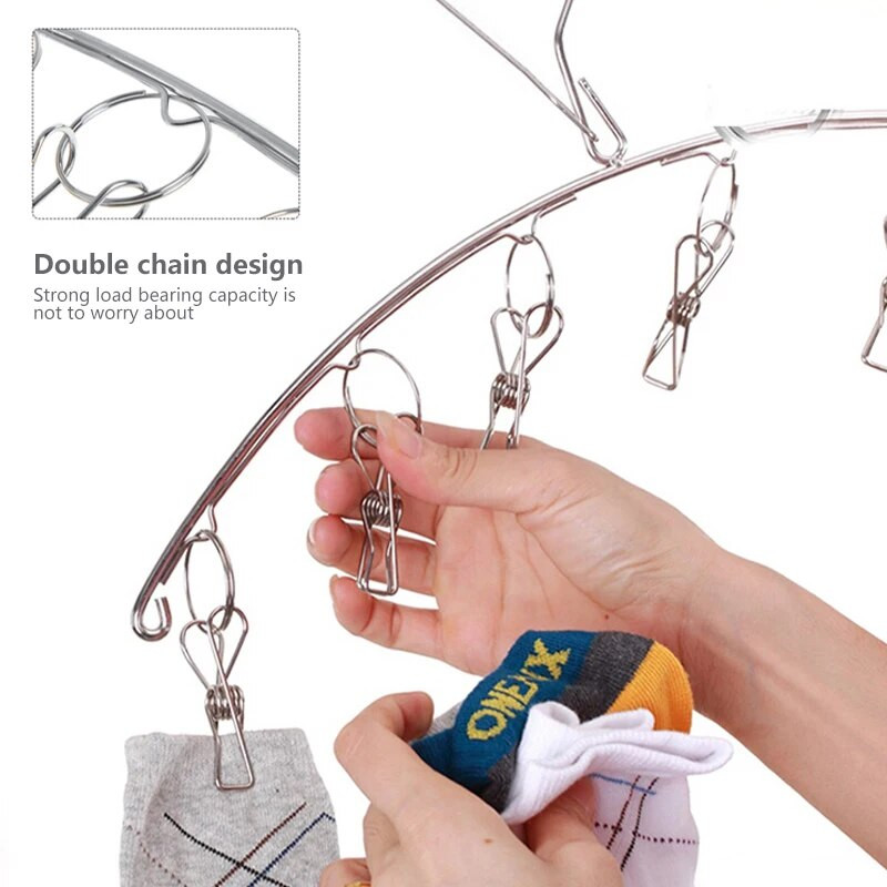 10 csíptetős rozsdamentes acél ruhaszárító akasztó szélálló ruhatartó állvány zokni mosodai szellőző fogas fehérnemű zoknitartó