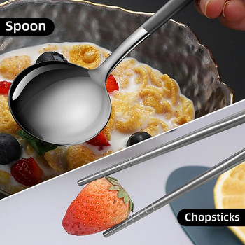 Φορητό σετ μαχαιροπήρουνων ταξιδιού Chopsticks Spoon 304 από ανοξείδωτο ατσάλι Σετ κορεατικά σερβίτσιο πολυτελείας σετ επιτραπέζιων σκευών
