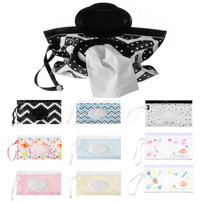 Hot 1Pc Wet Wipes Bag Portable Flip Cover Snap-Strap Pouch Baby Tissue Box Αξεσουάρ θήκη μεταφοράς καροτσιού εξωτερικού χώρου