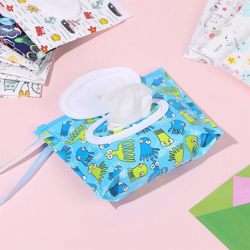 Karštas 1 vnt. drėgnų servetėlių krepšys, nešiojamasis atverčiamas dangtelis, užsegamas dirželis, kosmetinis maišelis kūdikių audinių dėžutė, lauko vežimėlio nešiojimo dėklo priedai