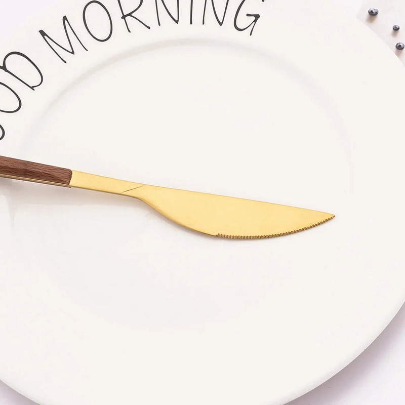 4/12/16 db ezüst evőeszköz készlet pálcika kés villa kanál imitáció fa nyelű koreai étkészlet luxus étkészlet