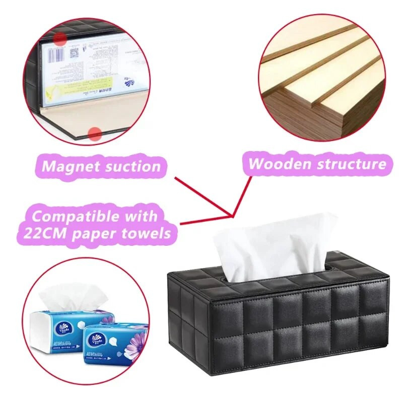 Háztartási kellékek Fekete bőr téglalap alakú szövetdoboz báránybőr mintás autós vonal Rács Rajz papírdoboz Nappali selyemkendő