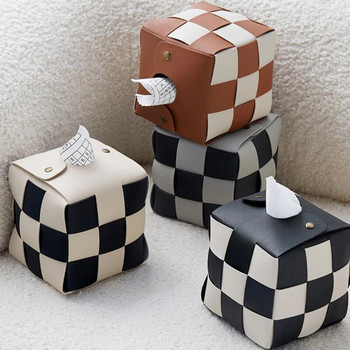 Δερμάτινο κουτί χαρτοπετσέτας Χαρτοθήκη χαρτοπετσέτας Λευκό μαύρο σκακιέρα Χαρτοπετσέτα τσάντα αποθήκευσης Organizer Αξεσουάρ διακόσμησης σπιτιού