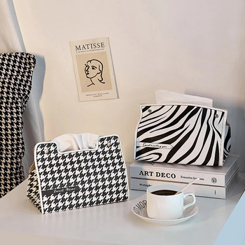 Модерна декорация на дома Черно-бяла кутия за салфетки Nordic Декоративна чанта за съхранение на салфетки Аксесоари за маса Орнаменти за стаята Кожа