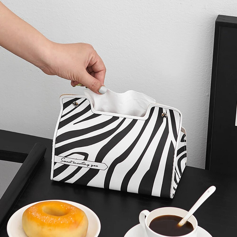 Modern lakberendezés Fekete-fehér papírzsebkendő Nordic Dekoratív szalvéta Tárolótáska Asztali kiegészítők Szobadíszek Bőr