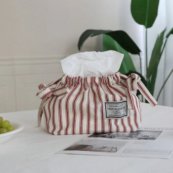 Памучна торбичка с кърпички на ивици Поставка за салфетки Контейнер Корейски стил Организация на кухненската маса Аксесоари за декор на домашна стая