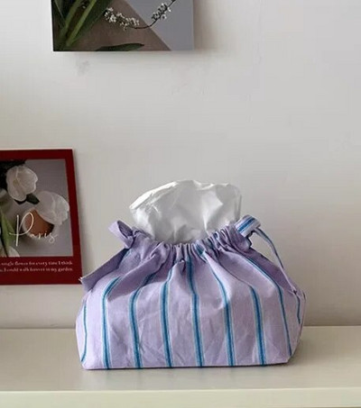 Puuvillane pingutusnöör kangakott triibuline salvrätikuhoidja konteiner Korea stiilis köögilaua korraldus Kodu ruumi sisustus Aksessuaarid