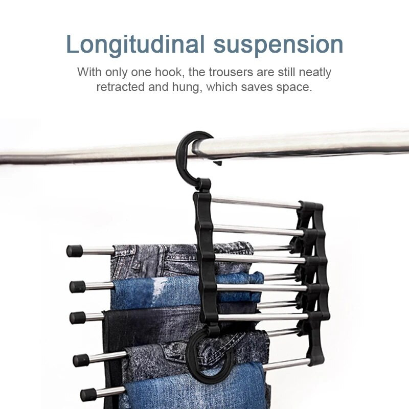 Magic 5 az 1-ben nadrágakasztó rozsdamentes acél nadrágok tároló állványok Többfunkciós kabát nyakkendő Tárolás Szervezet Helytakarékos