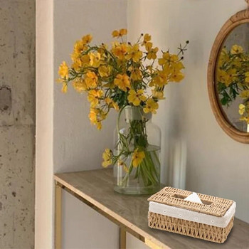 Hot Creative Handmade Rattan Tissue Box Χαρτί οικιακής χρήσης Καλάθι αποθήκευσης Διακόσμηση σπιτιού Χακί Floral Style 1 τεμ.