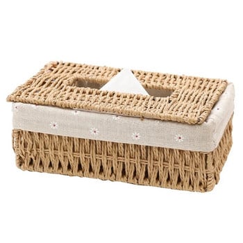 Hot Creative Handmade Rattan Tissue Box Χαρτί οικιακής χρήσης Καλάθι αποθήκευσης Διακόσμηση σπιτιού Χακί Floral Style 1 τεμ.