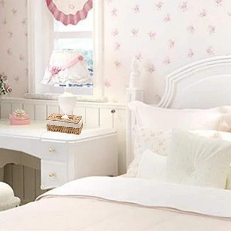 Hot Creative kézzel készített rattan papírzsebkendős doboz háztartási papír tároló kosár lakberendezési khaki virágos stílusban 1 db szalvétatartó