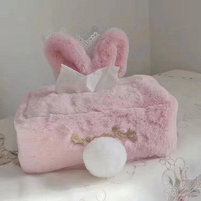 Κάλυμμα χαρτιού Kawaii Χαριτωμένο ροζ βελούδινο χαρτομάντηλο κουνελιού Κουτί αποθήκευσης Preppy Girls Διακόσμηση σπιτιού Δώρο Θήκη χαρτιού υγείας Θήκη χαρτιού υγείας