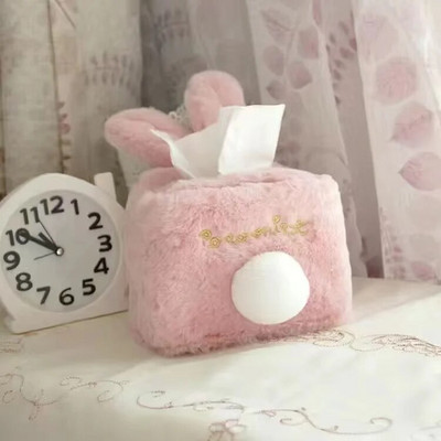 Κάλυμμα χαρτιού Kawaii Χαριτωμένο ροζ βελούδινο χαρτομάντηλο κουνελιού Κουτί αποθήκευσης Preppy Girls Διακόσμηση σπιτιού Δώρο Θήκη χαρτιού υγείας Θήκη χαρτιού υγείας