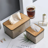Nordic Minimalist Wooden Tissue Box Holder Organizer Μοντέρνος επιτραπέζιος διαφανής ορθογώνιος διανομέας χαρτομάντηλου προσώπου από μπαμπού