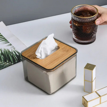Nordic Minimalist Wooden Tissue Box Holder Organizer Μοντέρνος επιτραπέζιος διαφανής ορθογώνιος διανομέας χαρτομάντηλου προσώπου από μπαμπού
