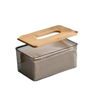 Скандинавски минималистичен дървен калъф за кутия за кърпички Органайзер Модерен настолен прозрачен правоъгълен бамбуков диспенсер за лицеви кърпички