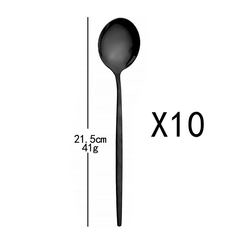 10 tk lauanõude komplektid nuga kahvel pika varrega lusikad õhtusöök Magustoit Sööginõud peegel söögiriistad roostevabast terasest lauanõud hõbenõud