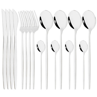 Vakarienės peilis Šakutė Kavos šaukštas Indų stalo įrankių rinkinys 16 vnt Stalo reikmenų nerūdijančio mėtų žalios aukso spalvos plieno sidabro stalo įrankių rinkinys