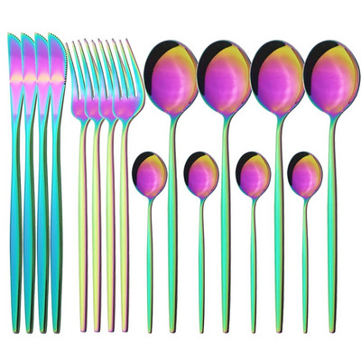 Vakarienės peilis Šakutė Kavos šaukštas Indų stalo įrankių rinkinys 16 vnt Stalo reikmenų nerūdijančio mėtų žalios aukso spalvos plieno sidabro stalo įrankių rinkinys