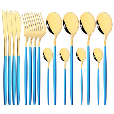 Vakarienės peilis Šakutė Kavos šaukštas Indų stalo įrankių rinkinys 16 vnt Stalo reikmenų nerūdijančio mėtų žalios aukso spalvos plieno sidabro stalo įrankių rinkinys