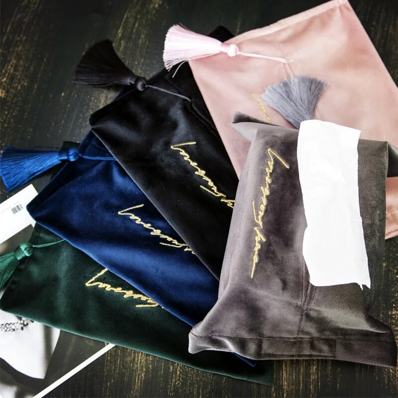 Tindikast tikitud kangakoti komplekt majapidamiste magamistoa jaoks sametpaberist sahtli hoiukast auto elutuppa söögituppa