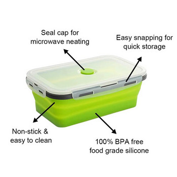 Сгъваем силиконов контейнер за храна Преносима кутия за обяд Bento Microware Домашна кухня Контейнери за съхранение на храна на открито Кутия