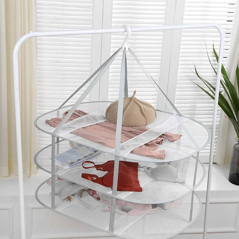 Kokkupandav kuivatusrest riided Kolmetasandiline pesu riidepuu sokkvõrk Kodu Valge multifunktsionaalne rippkuivati