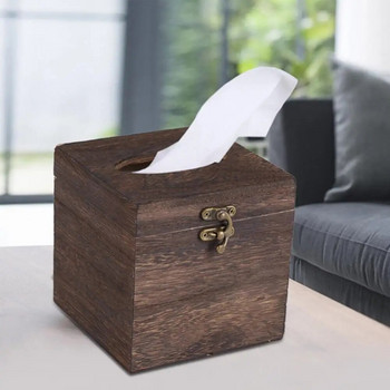 Διακόσμηση Μασίφ ξύλινο κουτί χαρτομάντιλο Χαρτί Vintage Φυσική θήκη χαρτοπετσέτας Μπάνιου Διανομέας χαρτιού Σπίτι Σαλόνι Δεκ