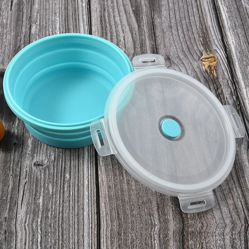 1 tk välistingimustes ümmargune silikoonist kokkupandav lõunakarp mikrolaineahju külmkapiga suletud säilituskarp