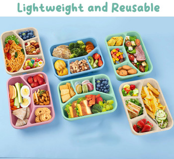 Кутия за обяд Bento с 4 отделения Контейнери за приготвяне на храна Кутия за обяд за деца Издръжливи контейнери за многократна употреба без BPA за съхранение на храна Училища