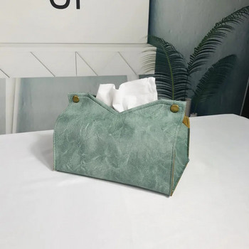 Tissue Box,Crazy Horse Texture PU Leather Modern Stylish Cube Tissue Box - Διακοσμητικός οργανωτής για επιτραπέζια, μπάνιο, γραφείο