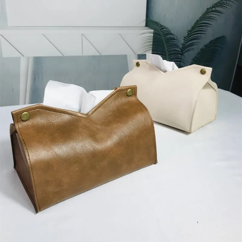 Tissue Box, Crazy Horse textúra PU bőr modern stílusos kocka szövetdoboz - dekoratív rendszerező asztalra, fürdőszobába, irodába