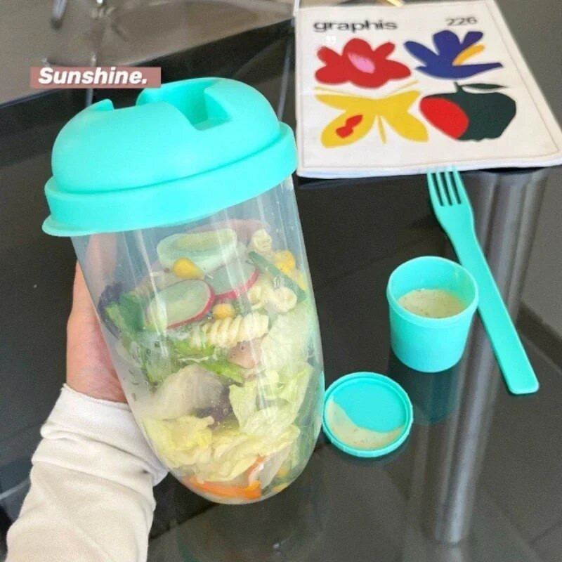 1L kaasaskantav pudeli salatikonteiner Bento salatikauss kahvliga lõunasalatikarbiga Toidu säilitusnõud Köögitarvikud