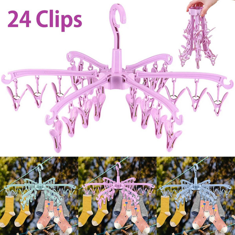 24 klambrit Plastikust sokikuivatusrest Kokkupandav pesu riidepuu Pööratav riidepuu sokikuivati riidekuivatusrest Organisatsioon