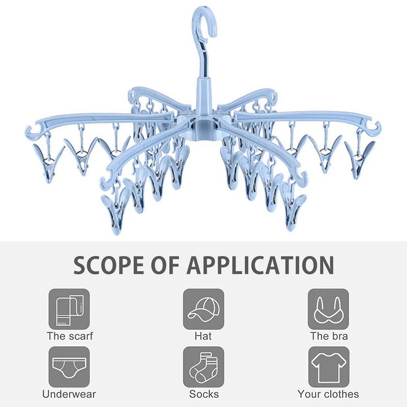 24 klambrit Plastikust sokikuivatusrest Kokkupandav pesu riidepuu Pööratav riidepuu sokikuivati riidekuivatusrest Organisatsioon