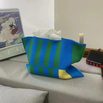 Ретро кутия с набраздени салфетки Сърце за плетене с конци Поставка за салфетки Чанта за кърпички Спалня Кухня Салфетки за съхранение на работния плот