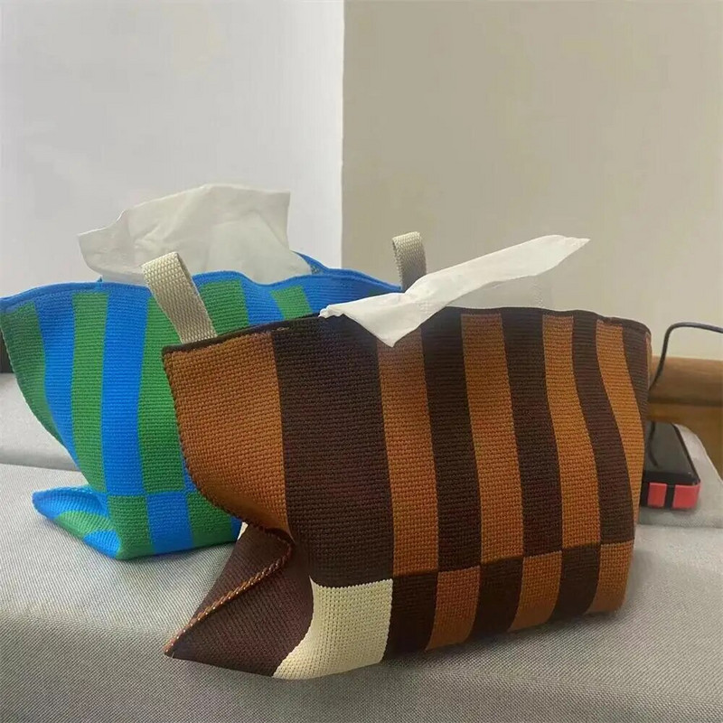 Retro triibuline koekarp, süda kudumisniidist salvrätikuhoidja salvrätikuhoidja kott Magamistoa köök lauaarvuti hoiusalvrätikud