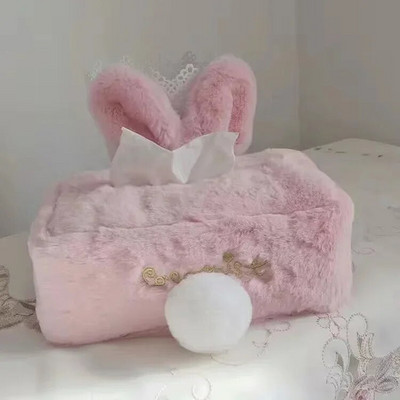 Κάλυμμα χαρτιού Kawaii Χαριτωμένο ροζ βελούδινο χαρτομάντηλο κουνελιού Κουτί αποθήκευσης δώρου για κορίτσια Διακόσμηση σπιτιού Δώρο θήκη χαρτιού υγείας Θήκη χαρτοπετσέτας