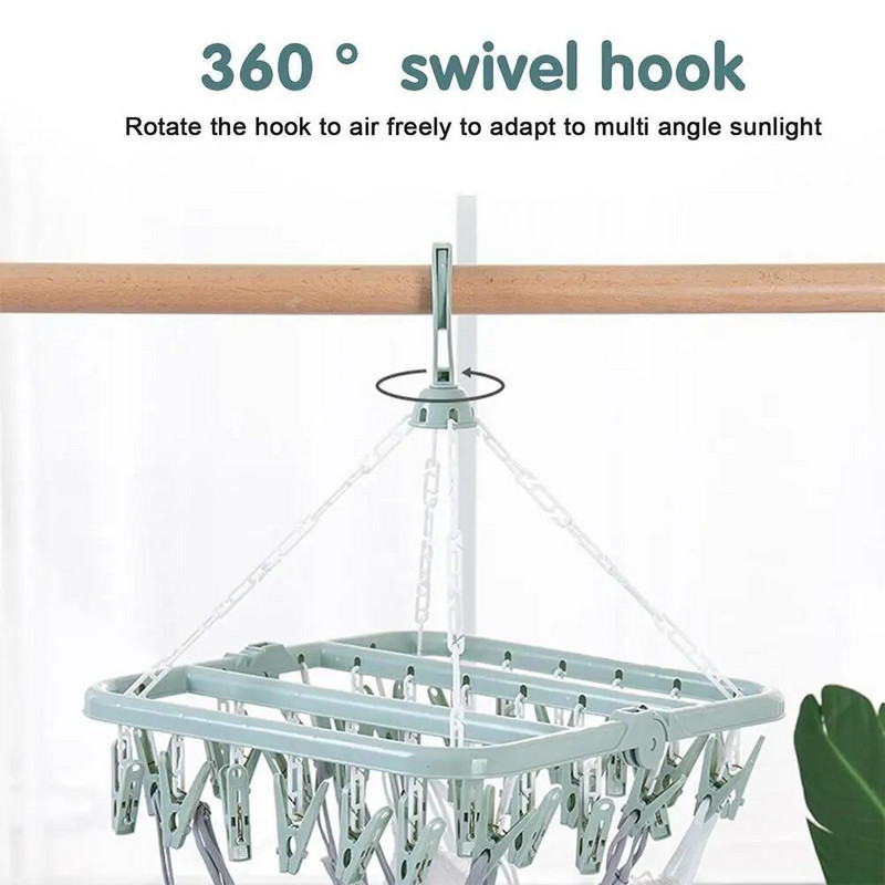 32 klambrit rippuv Kokkupandav riidepuu Multifunktsionaalne tuulekindel sokid aluspesu klamber plastikust riidekuivati nagi riidenagi