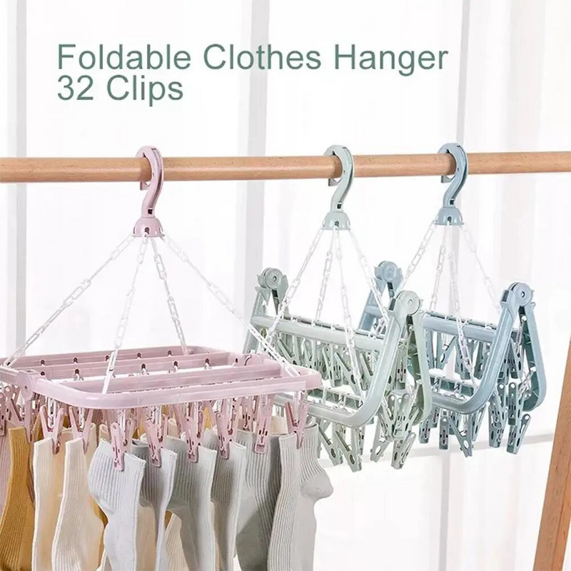 32 klambrit rippuv Kokkupandav riidepuu Multifunktsionaalne tuulekindel sokid aluspesu klamber plastikust riidekuivati nagi riidenagi