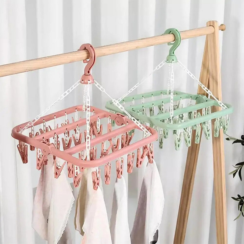 32 klambrit rippuv Kokkupandav riidepuu Multifunktsionaalne tuulekindel sokid aluspesu klamber plastikust riidekuivati nagi riidenagi