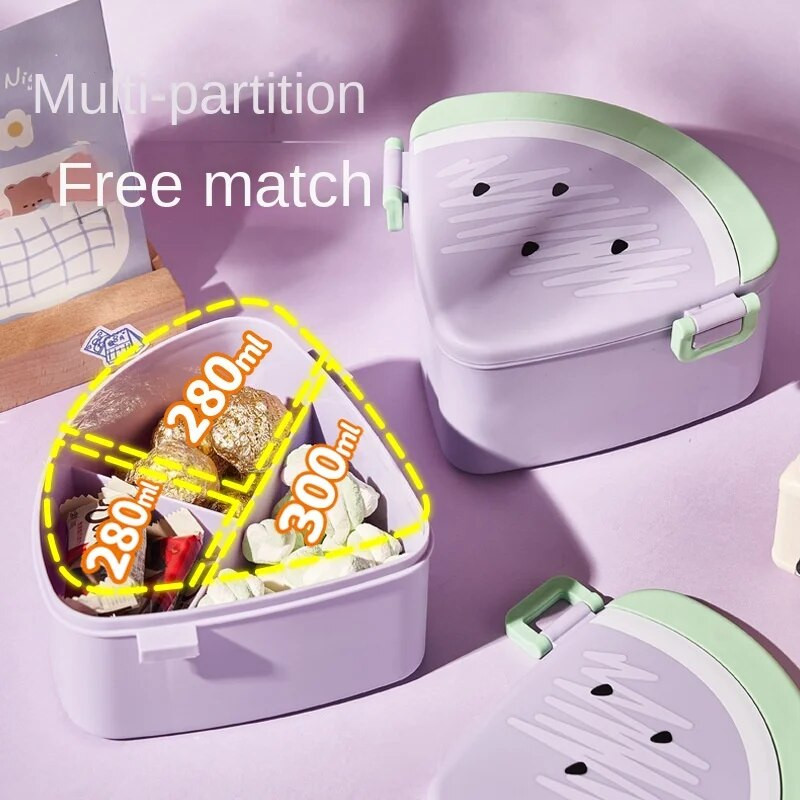 Cartoon Bento lõunakast lastele, lekkekindel lõunasöögi puuviljakonteiner tüdrukutele, poistele ja väikelastele, 3 kambriga, mikrolaineahjus ohutu