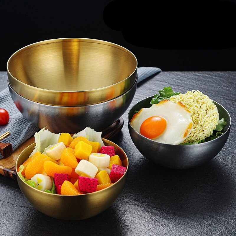 1 PC Creative roostevabast terasest ramenikauss korea friuti salatikauss kuldne supikauss ühekihiline kodune lauanõud kööginõud